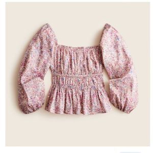 J. Crew Puff-sleeve textured cotton top in blooming floral size L